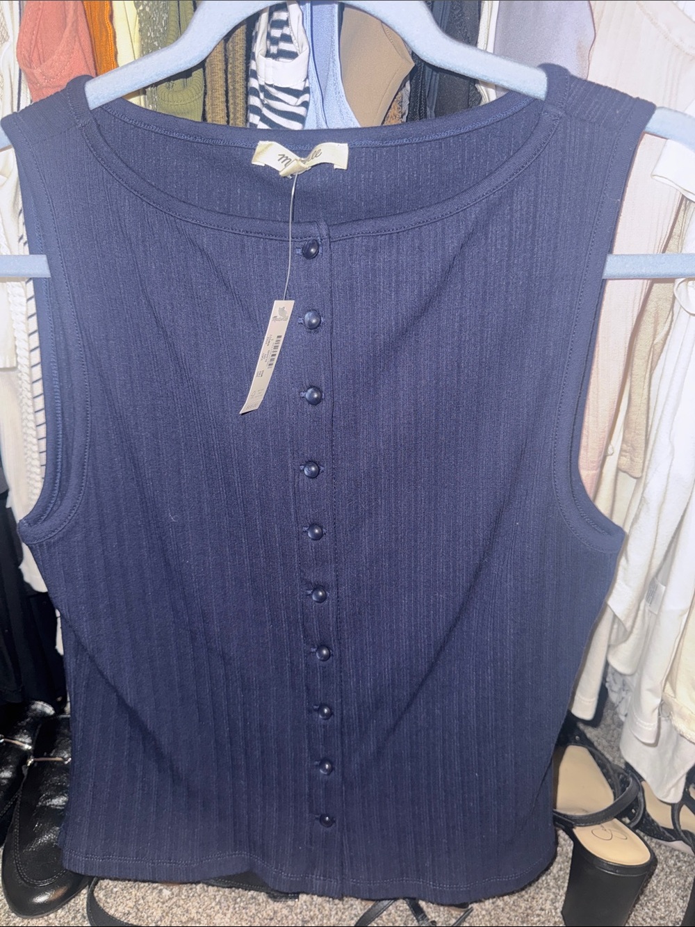 Madewell Navy Ribbed Button-Front Tank